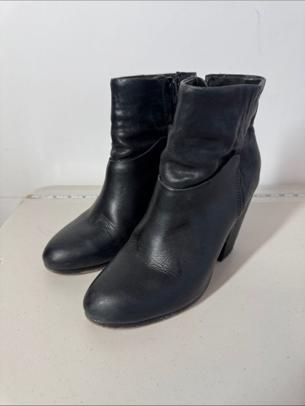 Rag & Bone Leather Ankle Boots Black EU 40 Block Heel Minimalist Chic Western - Picture 3 of 16